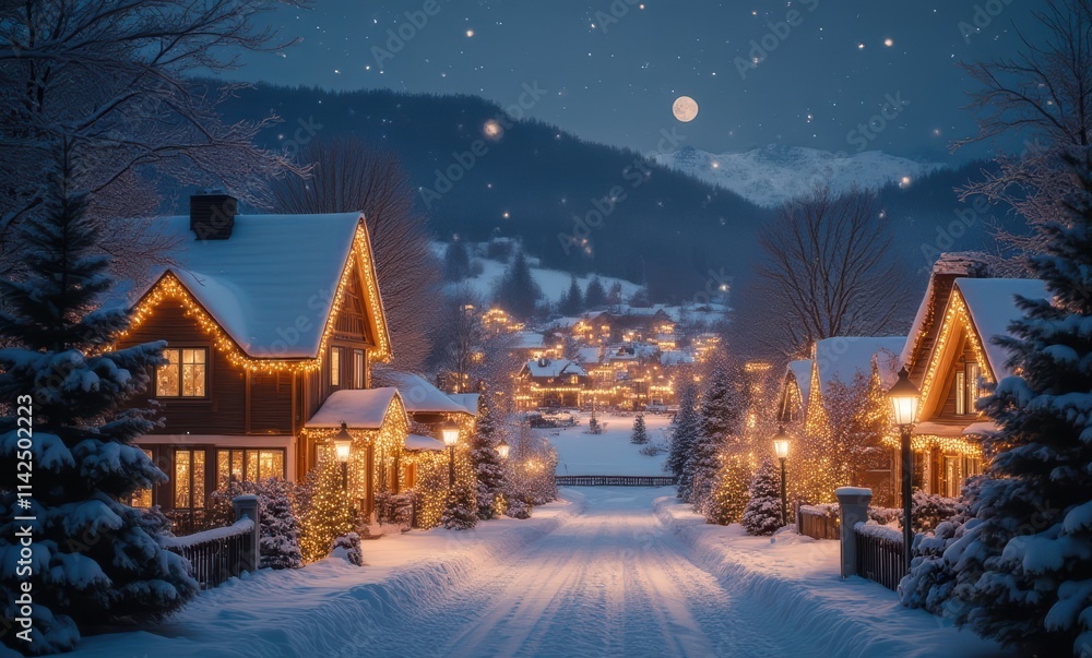 Winter wonderland with cozy houses Winter wonderland with cozy houses
