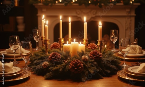 Elegant festive table with candles and decor