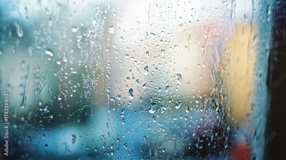 Blue Abstract Raindrops on Glass Window Texture Blue Abstract Raindrops on Glass Window Texture