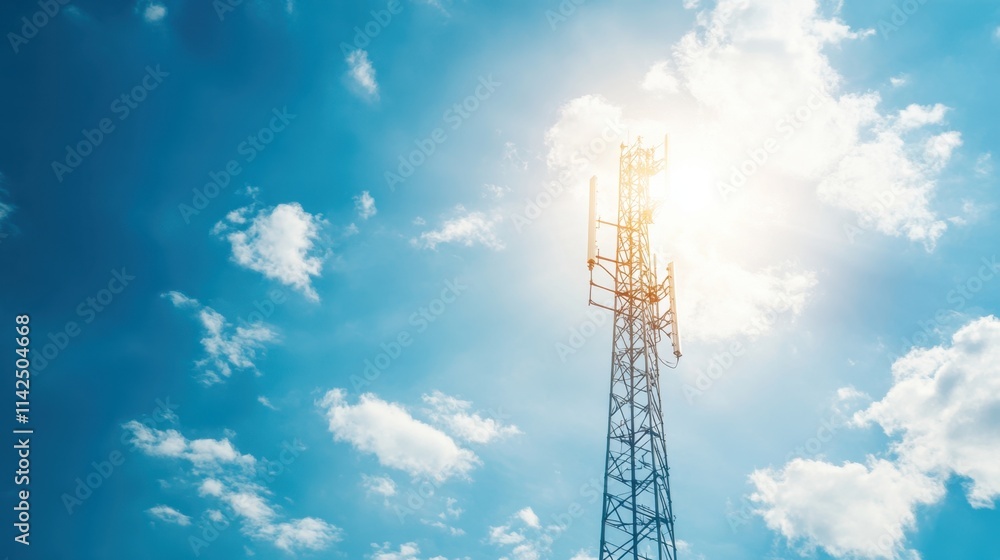 Communication Tower Against Bright Sky and Soft Clouds Communication Tower Against Bright Sky and Soft Clouds