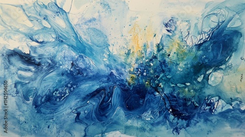 Wallpaper Mural Abstract Blue Watercolor Stain. Blue color hand drawn watercolor. Torontodigital.ca