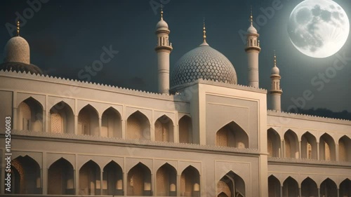 view of the mosque at night with the moon in the sky