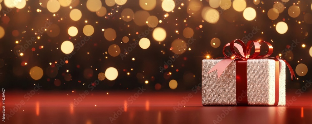 Romantic surprise gift with red ribbon festive setting beautiful view Romantic surprise gift with red ribbon festive setting beautiful view