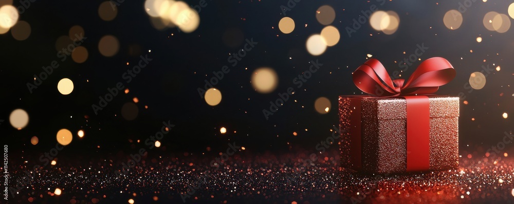 Red ribbon romance a joyful surprise in a festive setting Red ribbon romance a joyful surprise in a festive setting