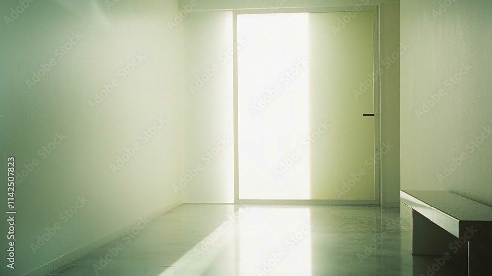 Empty Contemporary Interior Space with Parquet Floor and Open Doorway Empty Contemporary Interior Space with Parquet Floor and Open Doorway