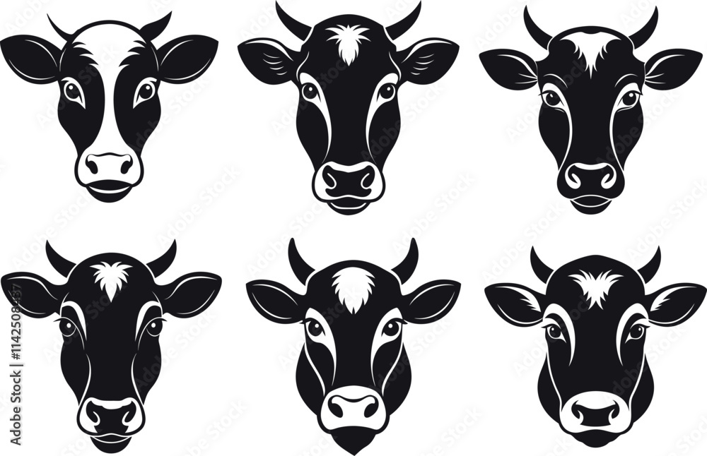 Cow Head set Vector Illustration Cow Head set Vector Illustration
