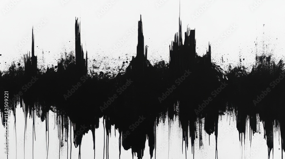 Naklejka premium Abstract Black Ink Splash on White Background with Sharp Peaks