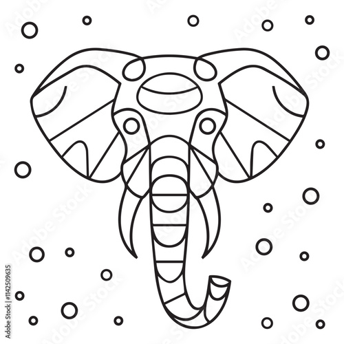 Elephant head coloring page kids friendly simple line art cute elephant face with geometric flower mandala design