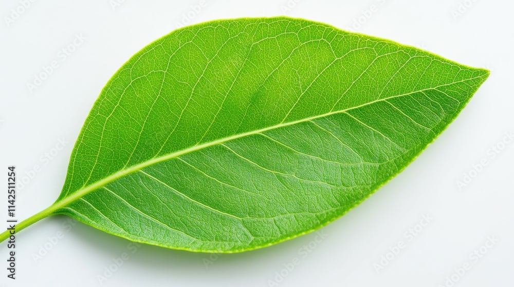 Obraz premium A leaf is shown in its natural form, with a green color and a shiny surface