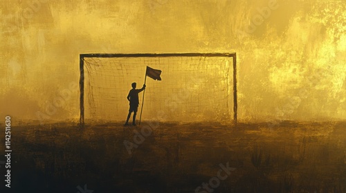 Flag Placement on Soccer Goal in Golden Light