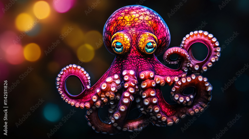 Fototapeta premium Vivid octopus with colorful skin and suction cups, showcasing intricate details and vibrant hues