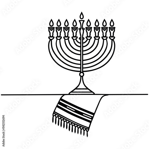 Hanukkah Jewish featuring a nine-branched Hanukkiah and tallit, vector illustration