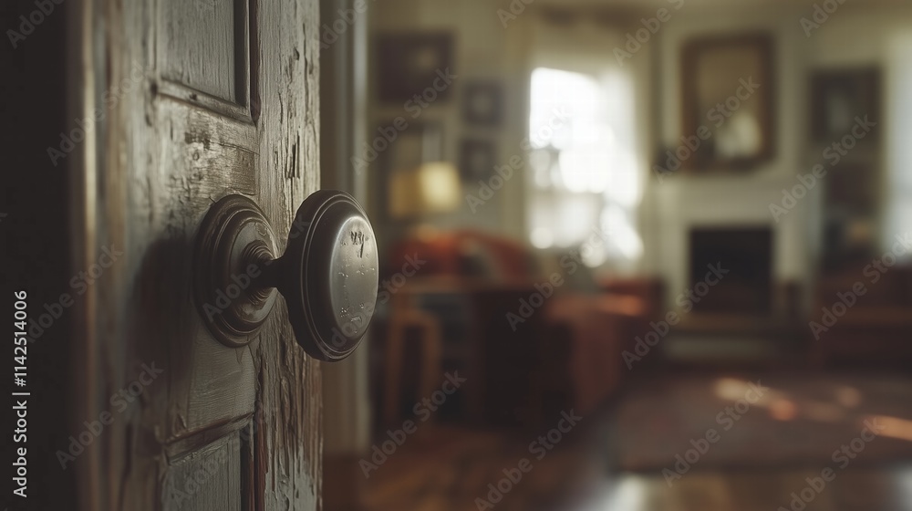 Close-up of antique wooden door handle in vintage home interior. Concept of heritage and classic design Close-up of antique wooden door handle in vintage home interior. Concept of heritage and classic design