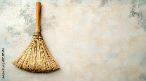 Wallpaper Mural Rustic broom made of straw with wooden handle on textured wall. Cleaning concept Torontodigital.ca