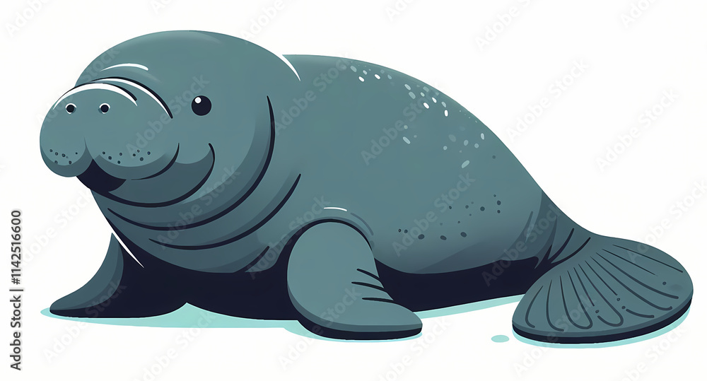 A cheerful cartoon illustration of a manatee resting gracefully on a serene surface. A cheerful cartoon illustration of a manatee resting gracefully on a serene surface.