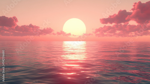 stunning pink sunset over sea creates breathtaking view, with vibrant colors reflecting on calm water surface, evoking sense of peace and tranquility