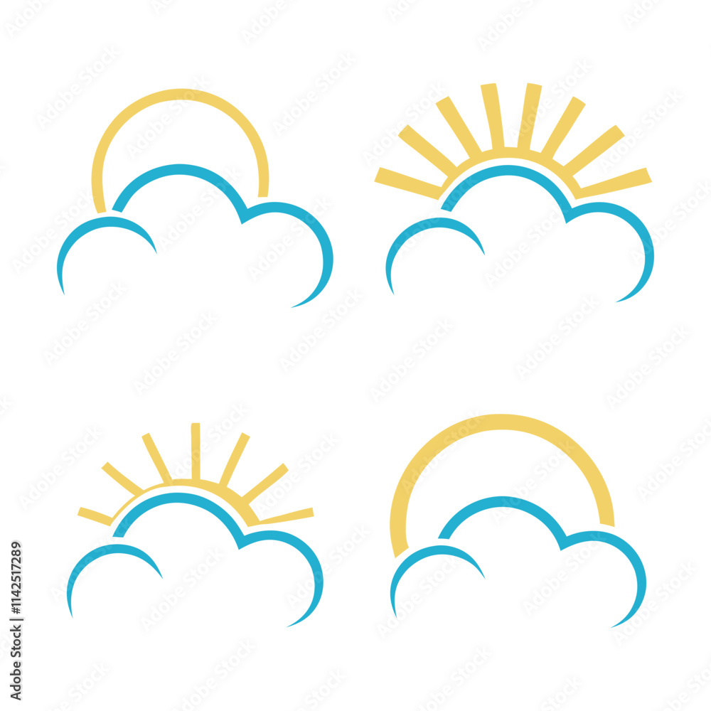 Weather Icons Set with Sun and Clouds. Weather Icons Set with Sun and Clouds.