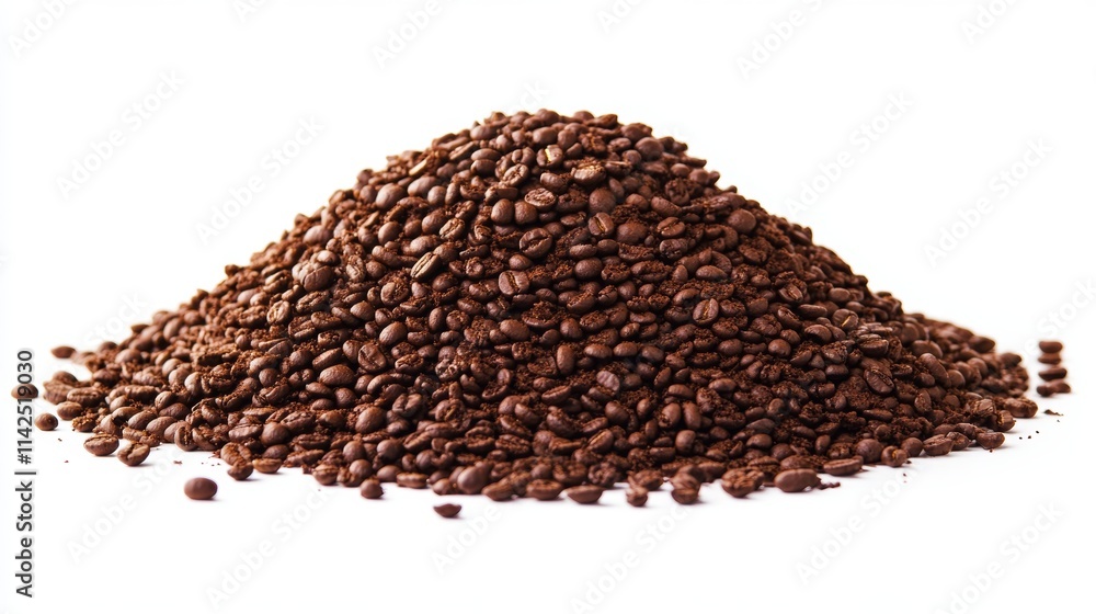 Roasted coffee beans falling on heap against brown background, closeup Roasted coffee beans falling on heap against brown background, closeup