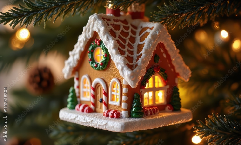 Festive holiday ornament of a gingerbread house Festive holiday ornament of a gingerbread house
