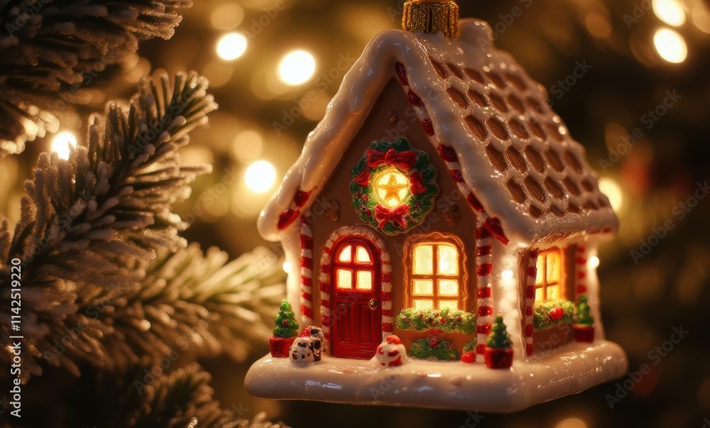 Festive gingerbread house ornament glow Festive gingerbread house ornament glow