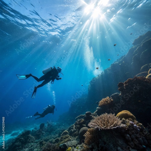 Fototapeta Naklejka Na Ścianę i Meble -  scuba diver and coral reef