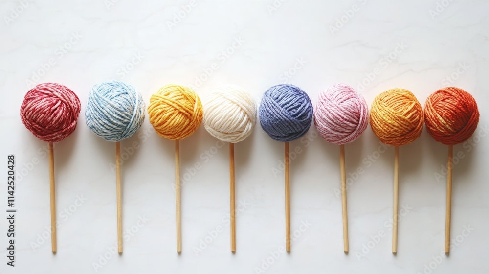 Several multi-colored skeins of wool yarn with knitting needles, isolated on a white background. Hobby, handicraft concept. Several multi-colored skeins of wool yarn with knitting needles, isolated on a white background. Hobby, handicraft concept.