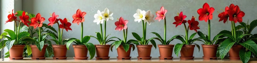 Amaryllis Hippeastrum exotic Sybister Quito in a pot, tropical plants, plant pots Amaryllis Hippeastrum exotic Sybister Quito in a pot, tropical plants, plant pots