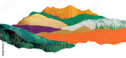 PNG Grassland paper cut illustration painting mountain. © Rawpixel.com