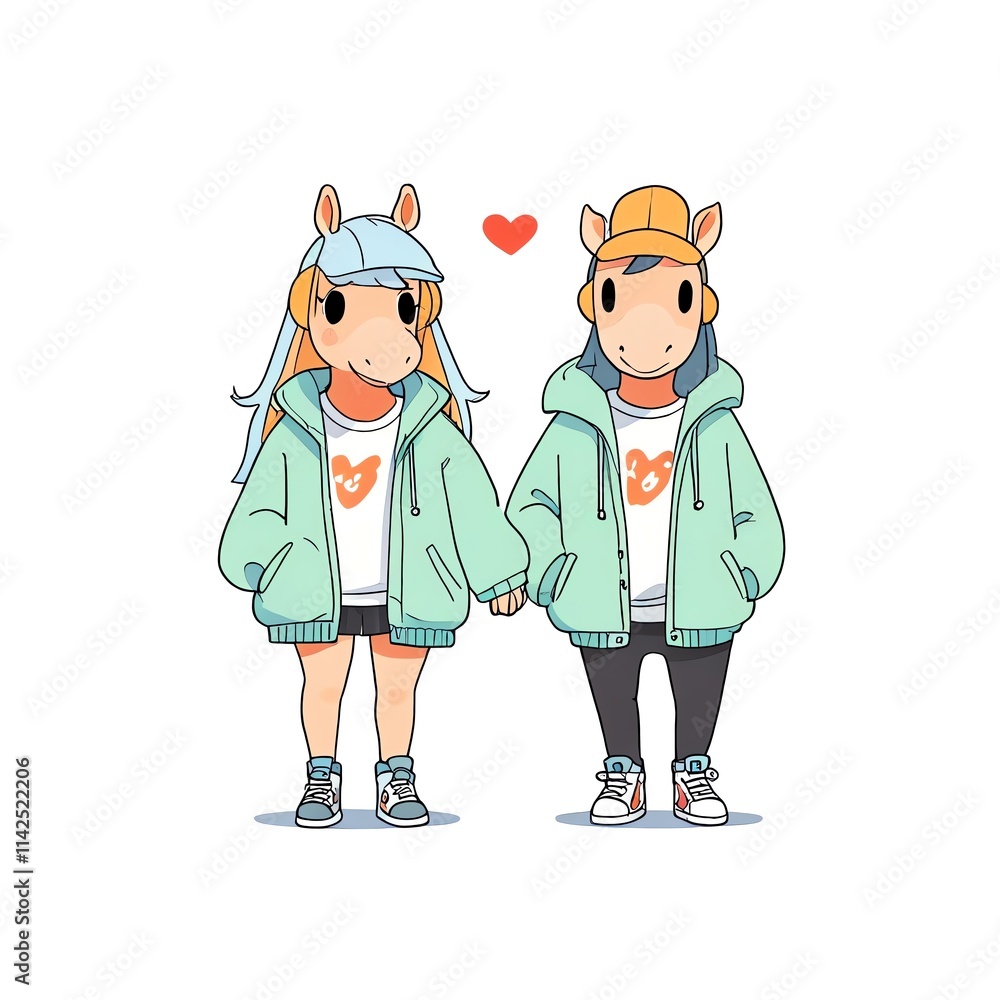 Adorable Horse Couple in Matching Jackets Adorable Horse Couple in Matching Jackets