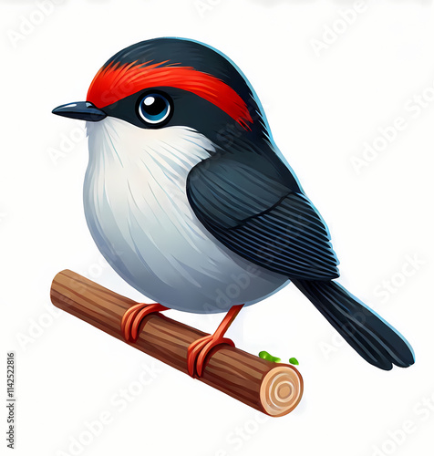 Colorful illustration of a vibrant male Araripe manakin perched on a branch. photo