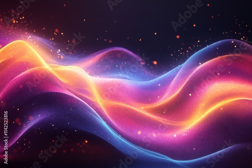 Abstract colorful waves flowing through sparkling particles in a cosmic space background