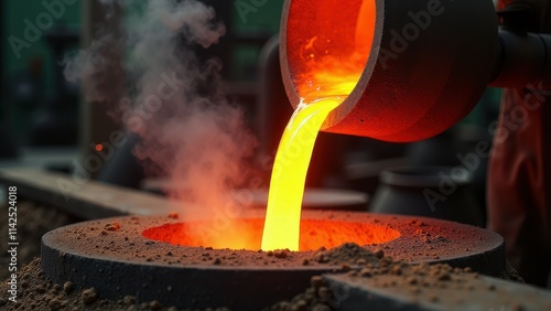 Molten Metal Being Poured into Cast in Industrial Setting photo