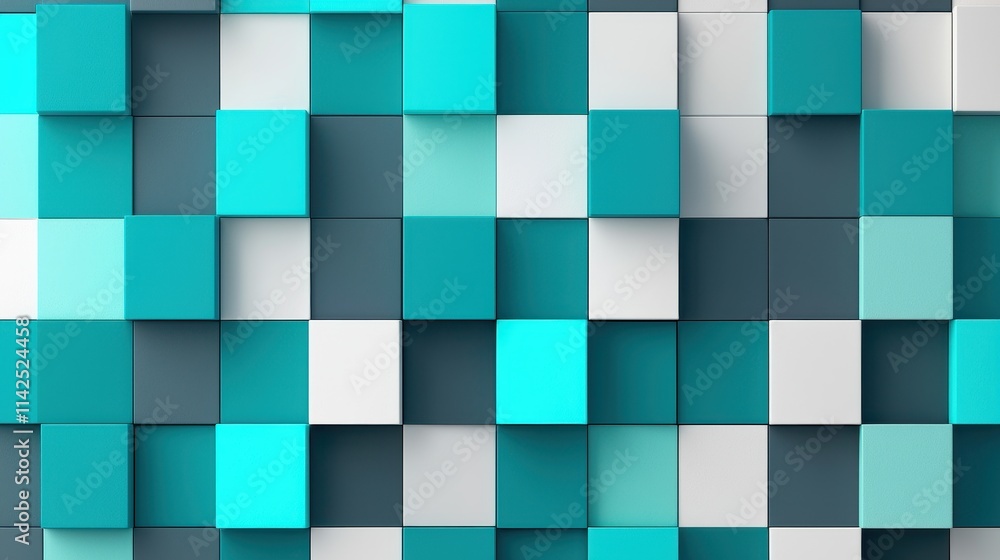 Colorful Geometric Background of Cubes in Turquoise and White Tones Colorful Geometric Background of Cubes in Turquoise and White Tones