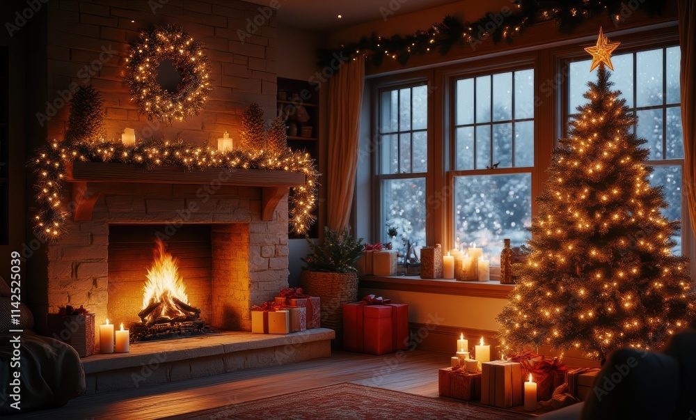 Cozy holiday living room with decorations. Cozy holiday living room with decorations.