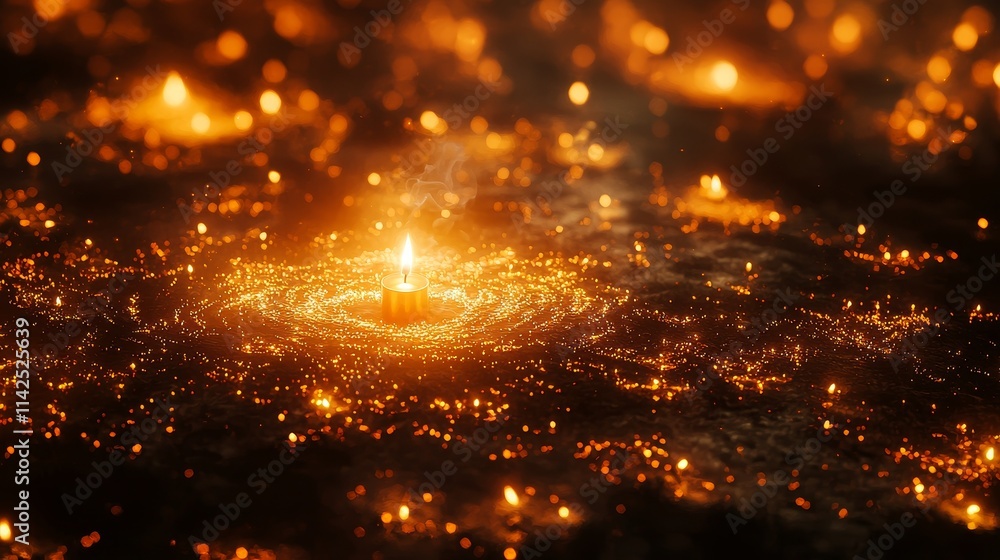 Naklejka premium Candlelight Glow in Dark Background, Sparkling Amber Ambience Creating Warmth and Serenity