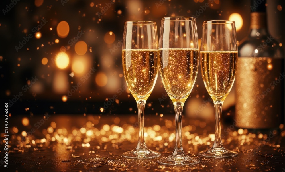Sparkling champagne glasses with festive ambiance Sparkling champagne glasses with festive ambiance