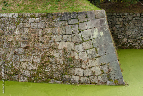 Inner walls and moat of the old Japanese Tokugawa Shogun residence of Nijo castle in Kyoto, Japan