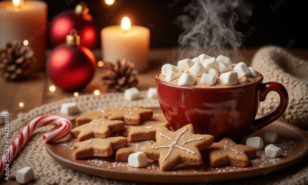 Festive hot chocolate with marshmallows Festive hot chocolate with marshmallows