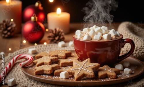 Festive hot chocolate with marshmallows