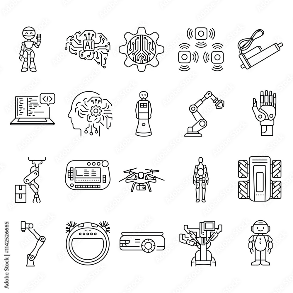 Fototapeta premium Robots robot line icons set.