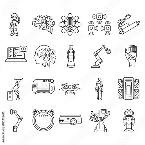 Robots robot line icons set.