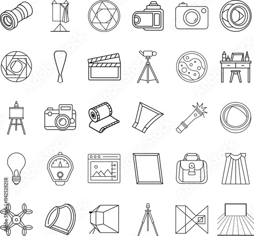 Photography, Cinematography, and Filmmaking Equipment Icons Collection