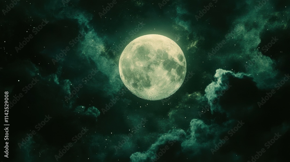 Full Moon Illuminates Clouds in Enigmatic Night Sky Full Moon Illuminates Clouds in Enigmatic Night Sky