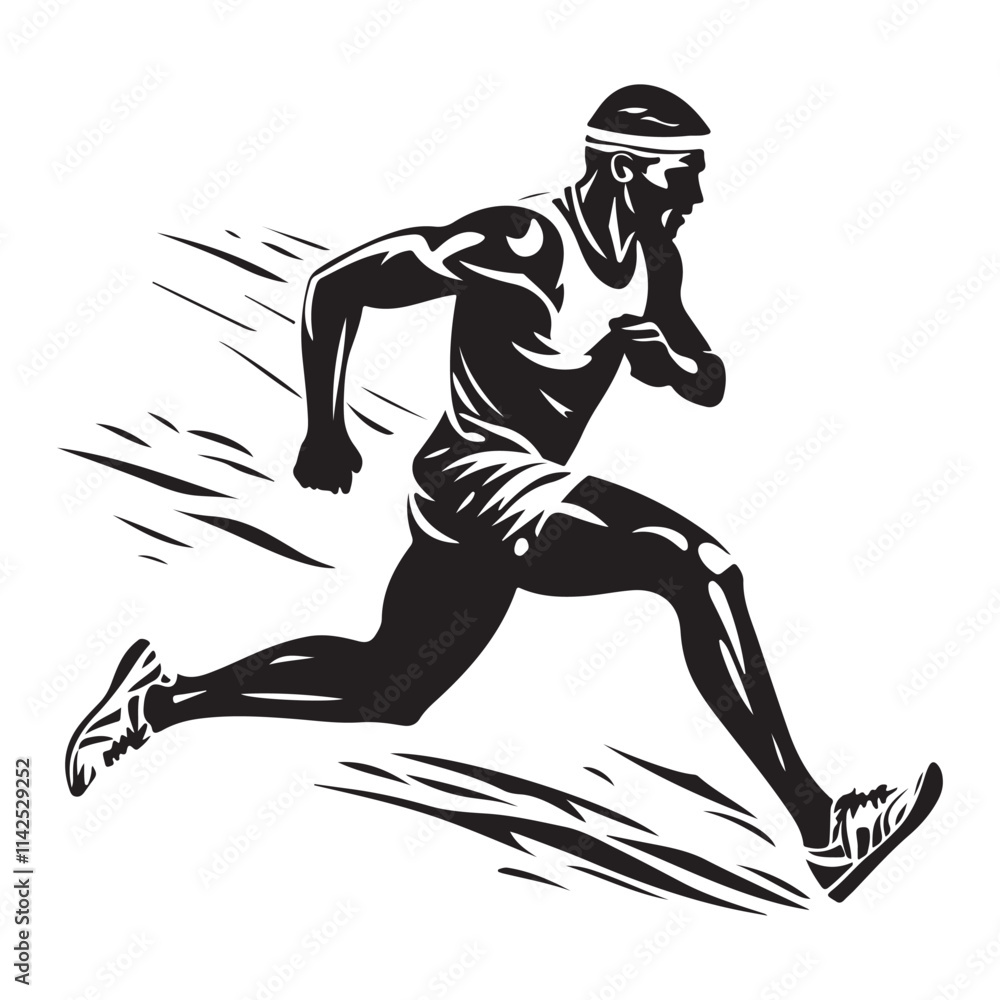 Silhouette of a running person isolated on white background, running man vector silhouette Silhouette of a running person isolated on white background, running man vector silhouette