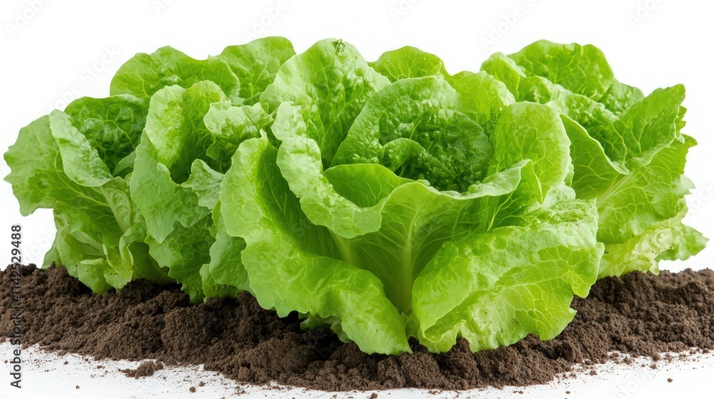 A bunch of green lettuce is growing in the dirt A bunch of green lettuce is growing in the dirt