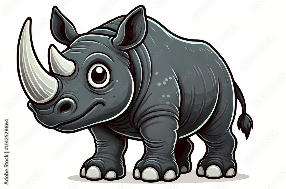 Fototapeta premium Cute cartoon rhinoceros with big eyes, showcasing a playful and friendly expression.