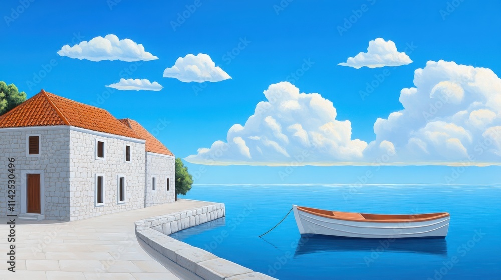 Fototapeta premium A scenic Croatian island with rugged cliffs, charming stone houses
