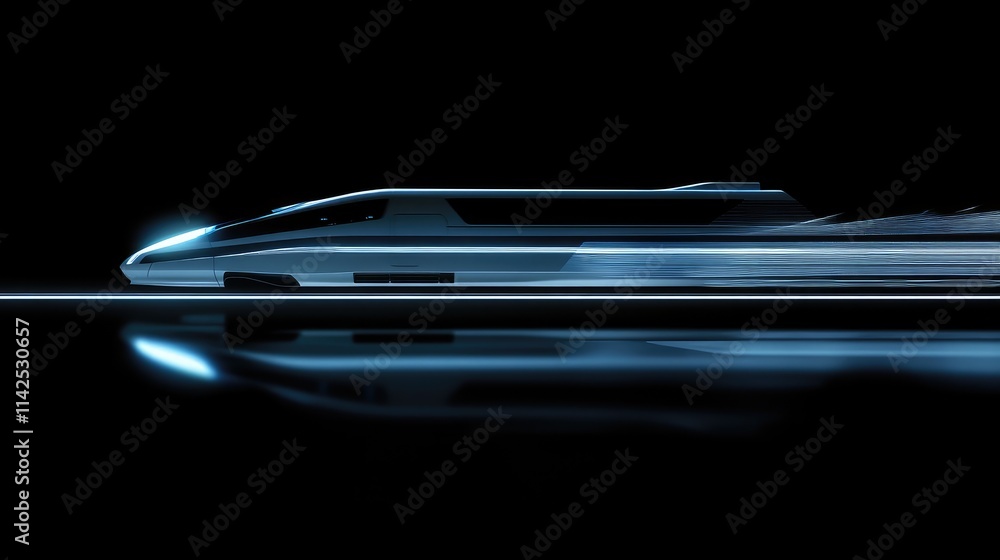 A dynamic side view of a modern high-speed train, with glowing LED lines accentuating its aerodynamic silhouette A dynamic side view of a modern high-speed train, with glowing LED lines accentuating its aerodynamic silhouette
