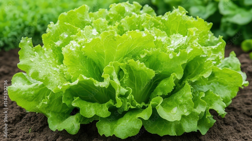 A large green leafy vegetable is growing in the dirt A large green leafy vegetable is growing in the dirt