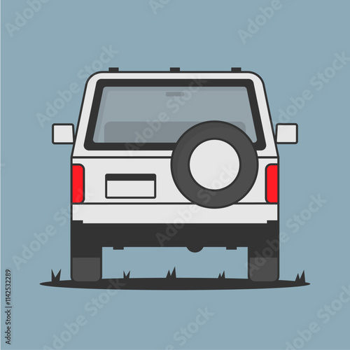 the backside of a white Jeep wagon 4x4 4wd suv car with a spare tyre